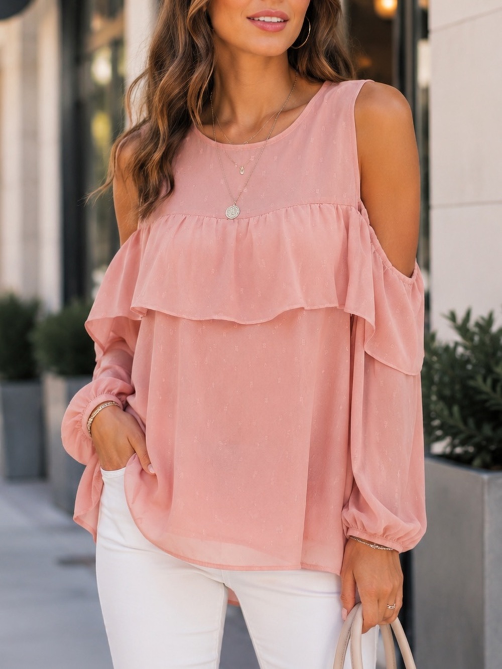 Old Navy Long Sleeve Cold Shoulder Ruffle Top (246)